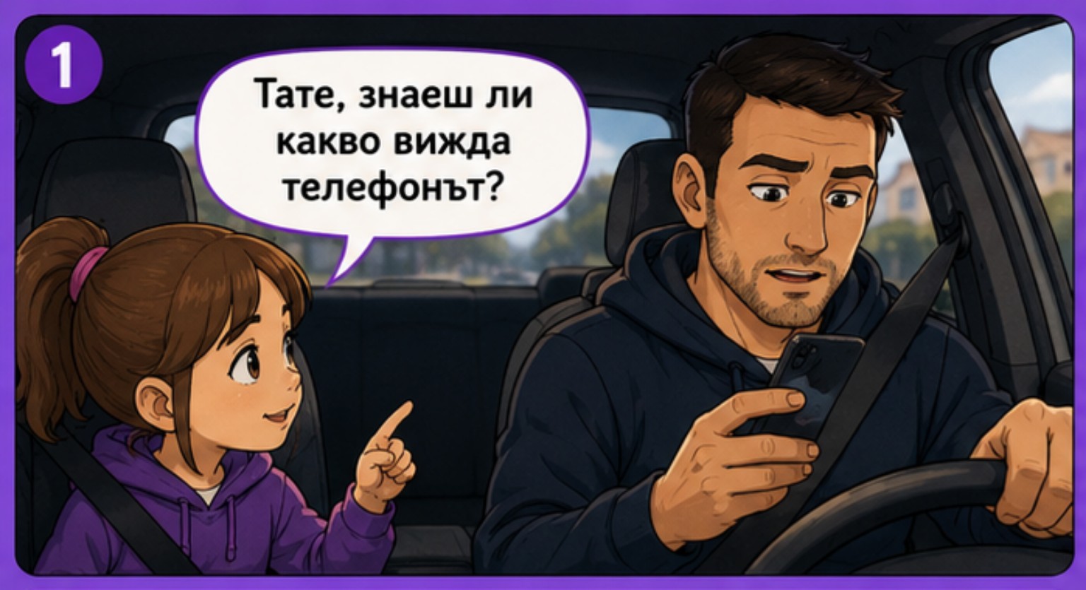 Комикс за телефон зад волана